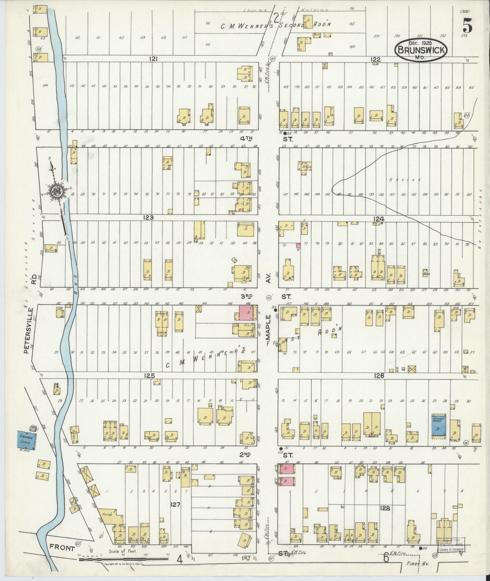 Frederick, Maryland - 1920 - Sanborn Fire Insurance Map, Sheet #0005 - Historic Sanborn Fire Insurance Map Print, Frederick Maryland 1920 0005 vintage old map wall art