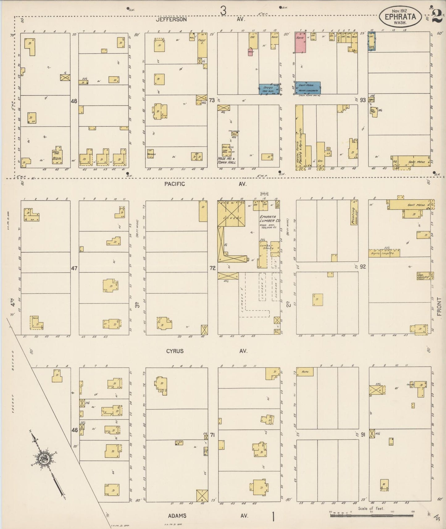Sanborn Fire Insurance Map from Ephrata, Grant County, Washington (1912), Sheet #0002 - Complete Map Set gallery image, historic Sanborn map, vintage wall art, Washington Washington