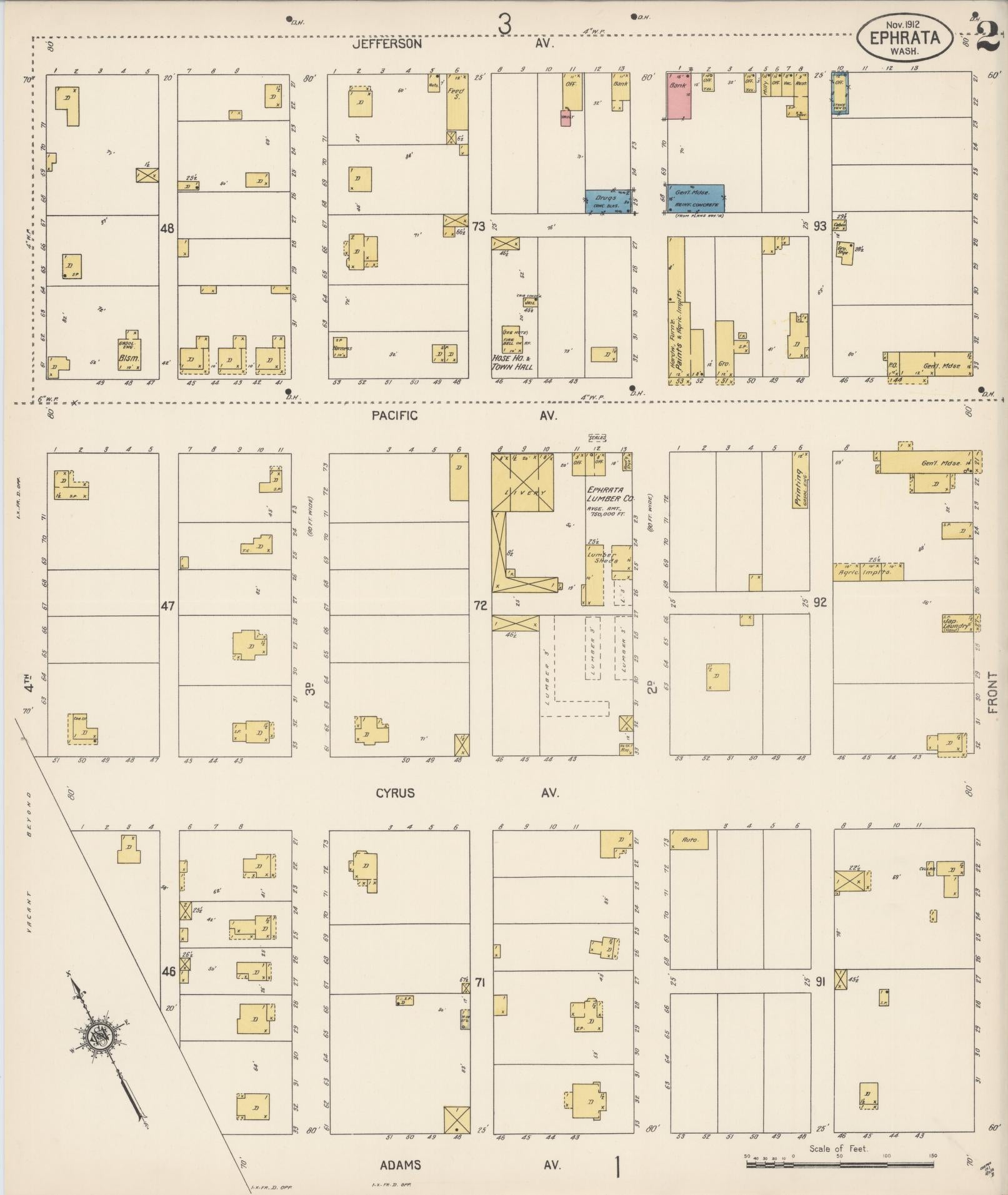 Sanborn Fire Insurance Map from Ephrata, Grant County, Washington (1912), Sheet #0002 - Complete Map Set gallery image, historic Sanborn map, vintage wall art, Washington Washington