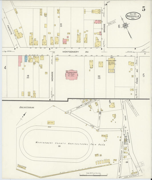 Sanborn Fire Insurance Map from Rockville, Montgomery County, Maryland (1915), Sheet #0005 - Historic Sanborn Fire Insurance Map Print, vintage old map wall art, antique decor, genealogy gift, Maryland Maryland map