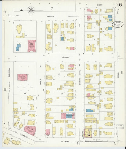 Sanborn Fire Insurance Map from Beloit, Rock County, Wisconsin (1908), Sheet #0006 - Historic Sanborn Fire Insurance Map Print, vintage old map wall art, antique decor, genealogy gift, Wisconsin Wisconsin map