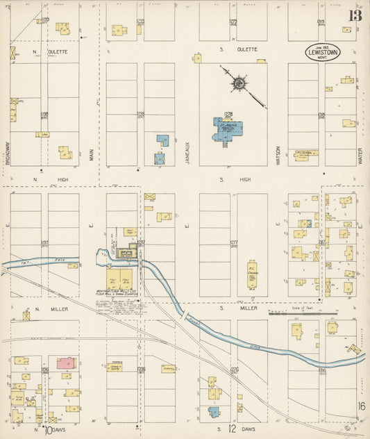 Sanborn Fire Insurance Map from Lewistown, Fergus County, Montana (1913), Sheet #0013 - Historic Sanborn Fire Insurance Map Print, vintage old map wall art, antique decor, genealogy gift, Montana Montana map