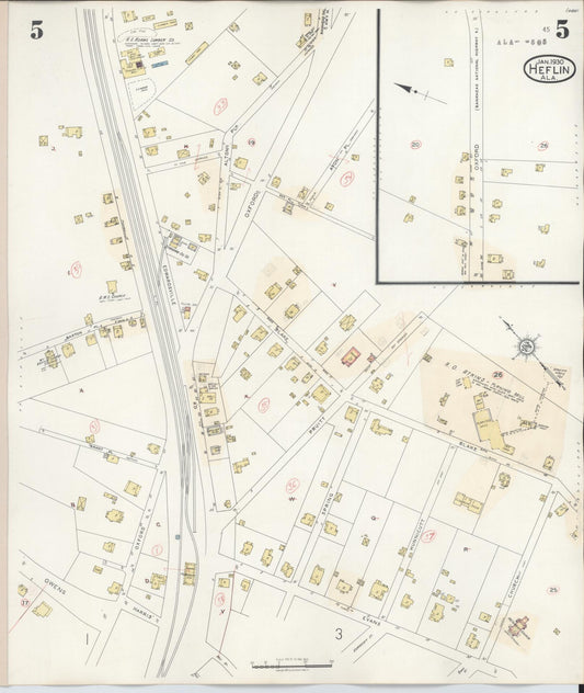 Sanborn Fire Insurance Map from Heflin, Cleburne County, Alabama (1940), Sheet #0005 - Historic Sanborn Fire Insurance Map Print, vintage old map wall art, antique decor, genealogy gift, Alabama Alabama map