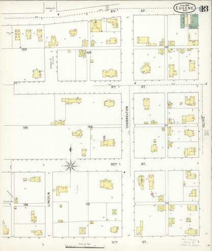 Sanborn Fire Insurance Map from Eugene, Lane County, Oregon (1896), Sheet #0013 - Complete Map Set gallery image, historic Sanborn map, vintage wall art, Oregon Oregon