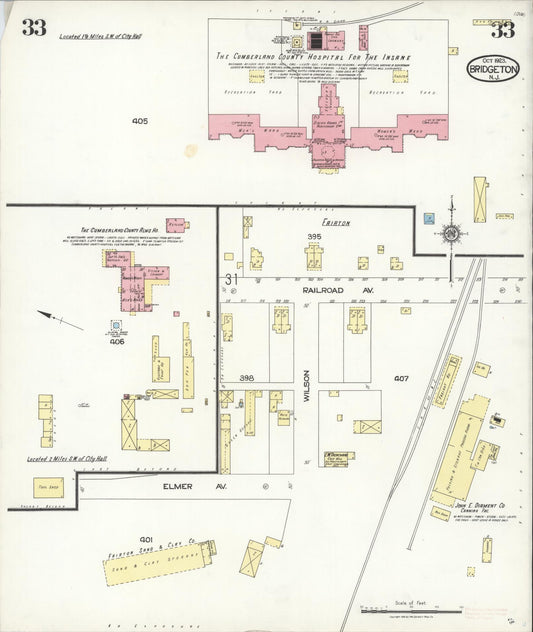 Sanborn Fire Insurance Map from Bridgeton, Cumberland County, New Jersey (1923), Sheet #0033 - Historic Sanborn Fire Insurance Map Print, vintage old map wall art, antique decor, genealogy gift, New Jersey New Jersey map