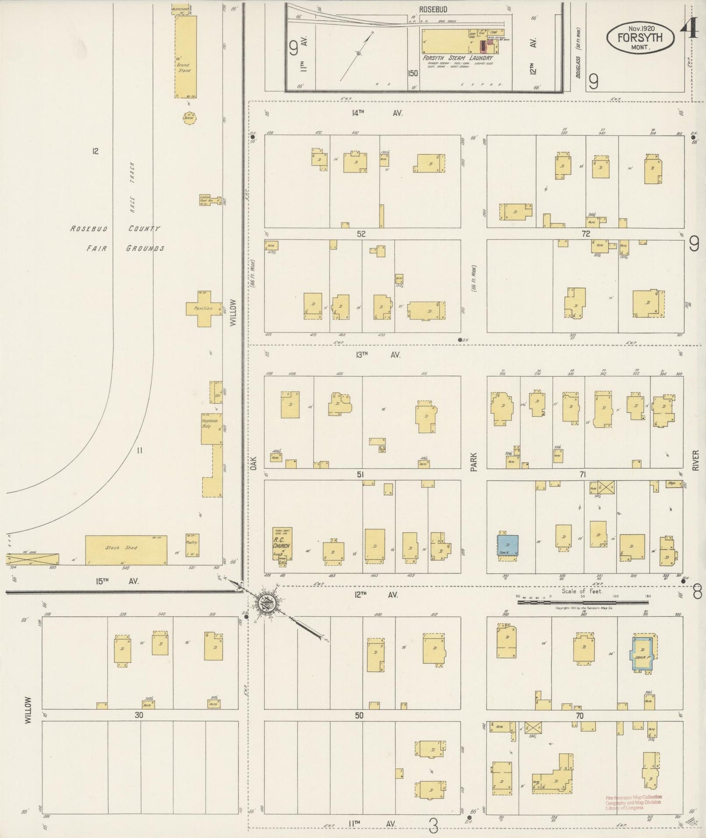Sanborn Fire Insurance Map from Forsyth, Rosebud County, Montana (1920), Sheet #0004 - Complete Map Set gallery image, historic Sanborn map, vintage wall art, Montana Montana
