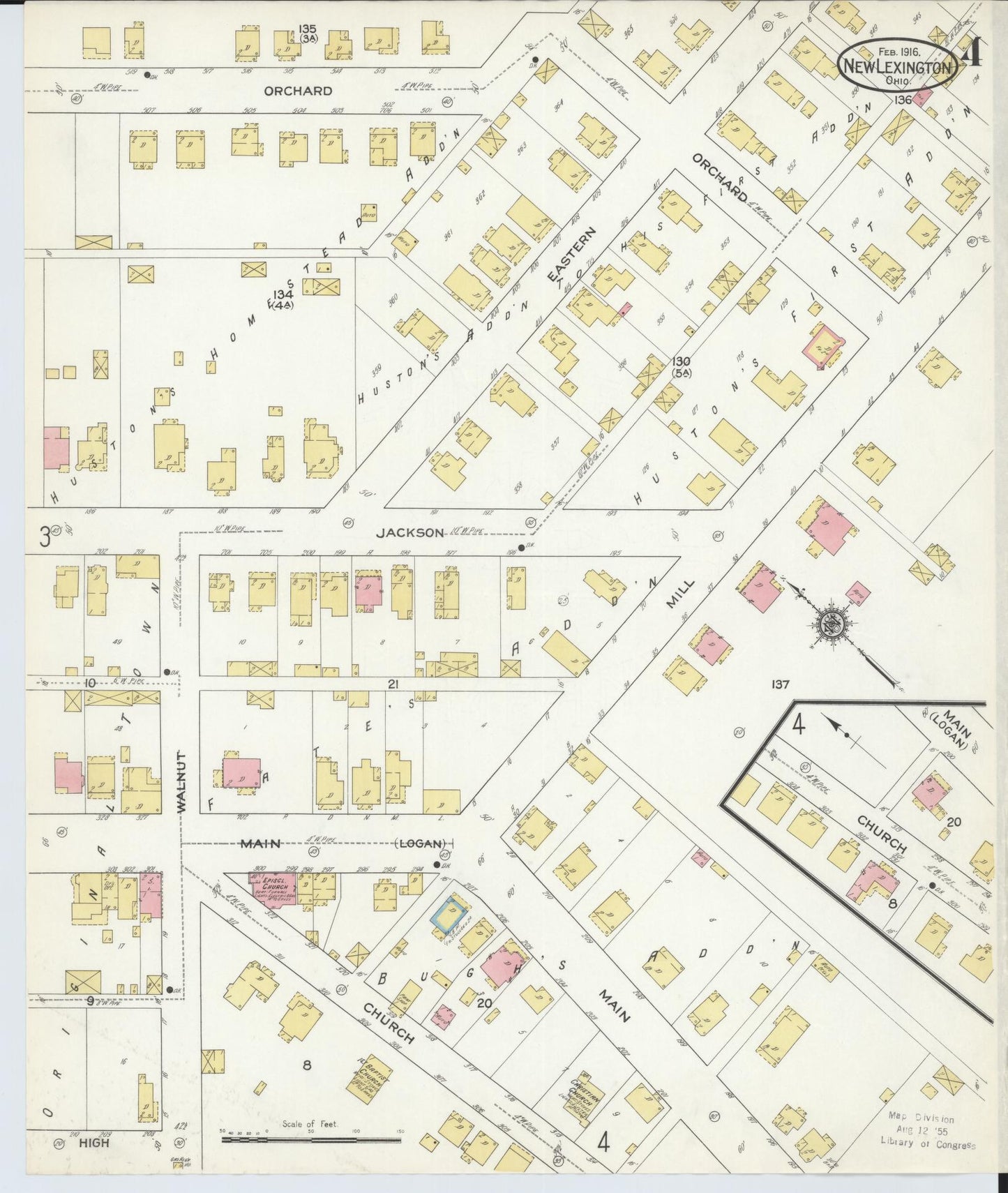 Sanborn Fire Insurance Map from New Lexington, Perry County, Ohio (1916), Sheet #0004 - Historic Sanborn Fire Insurance Map Print, vintage old map wall art, antique decor, genealogy gift, Ohio Ohio map