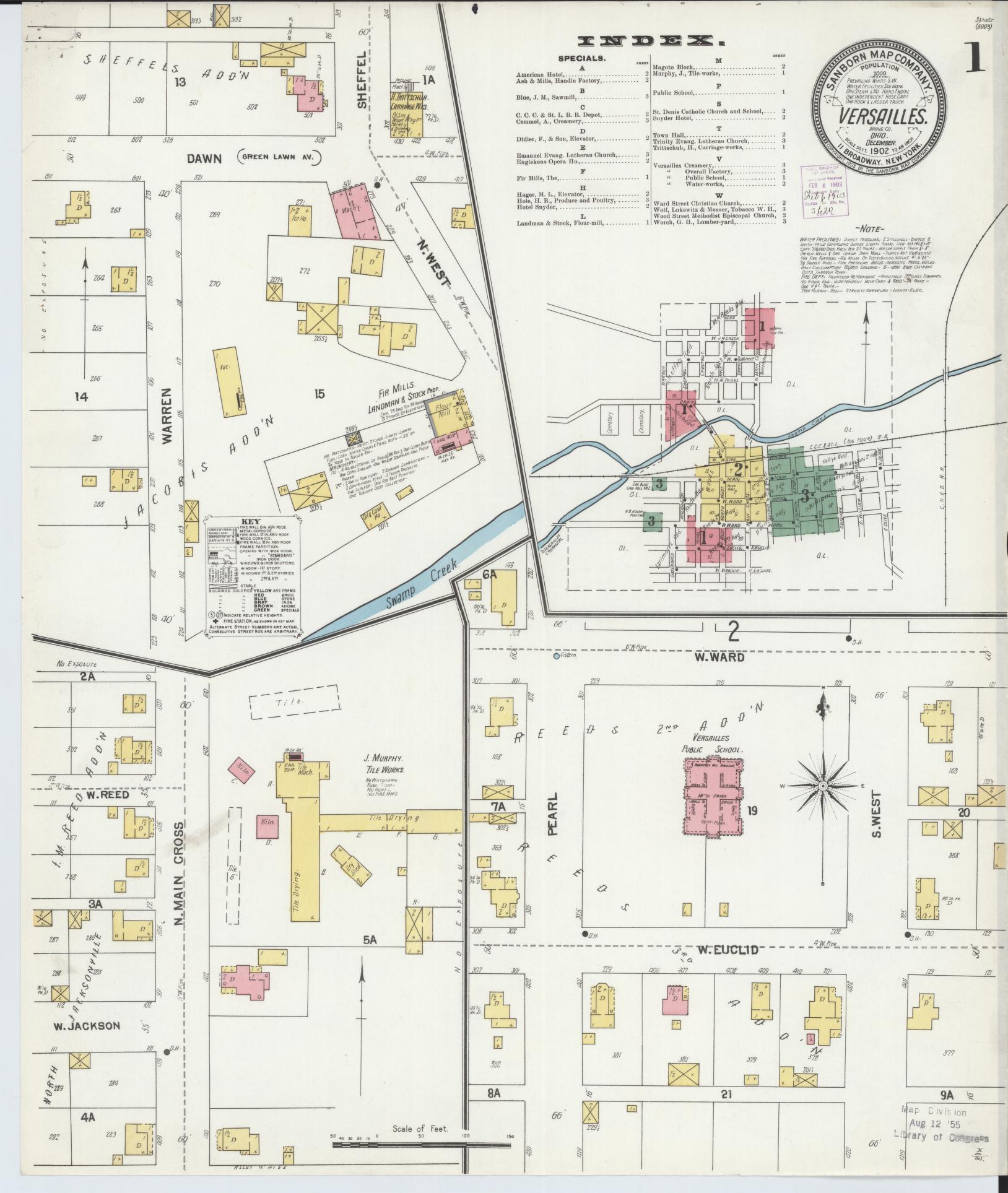 Sanborn Fire Insurance Map from Versailles, Darke County, Ohio (1902), Sheet #0001 - Historic Sanborn Fire Insurance Map Print, vintage old map wall art, antique decor, genealogy gift, Ohio Ohio map