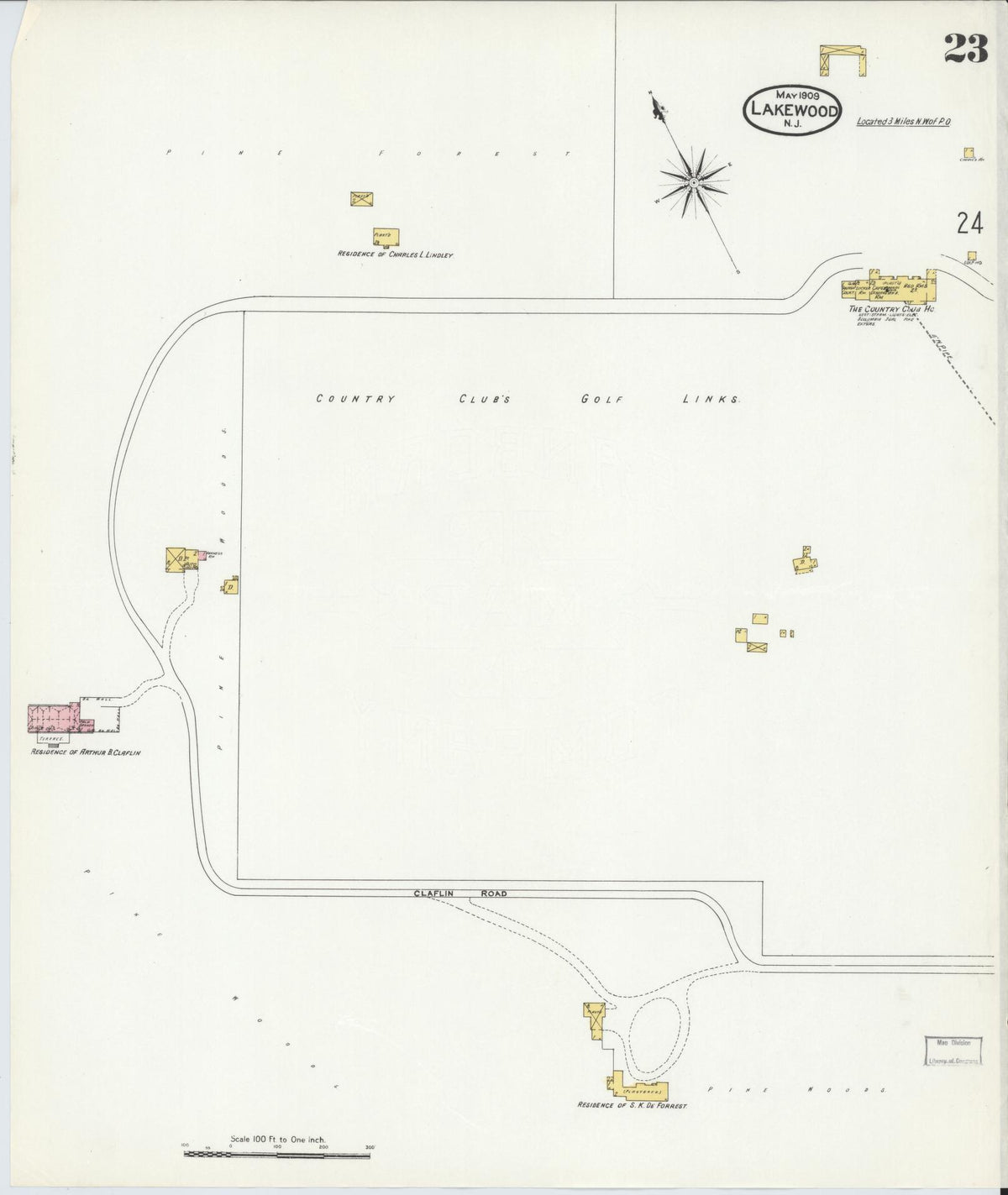 Sanborn Fire Insurance Map from Lakewood, Ocean County, New Jersey (1909), Sheet #0023 - Historic Sanborn Fire Insurance Map Print, vintage old map wall art, antique decor, genealogy gift, New Jersey New Jersey map