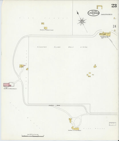 Sanborn Fire Insurance Map from Lakewood, Ocean County, New Jersey (1909), Sheet #0023 - Historic Sanborn Fire Insurance Map Print, vintage old map wall art, antique decor, genealogy gift, New Jersey New Jersey map