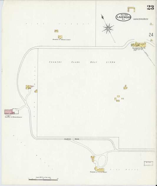 Sanborn Fire Insurance Map from Lakewood, Ocean County, New Jersey (1909), Sheet #0023 - Historic Sanborn Fire Insurance Map Print, vintage old map wall art, antique decor, genealogy gift, New Jersey New Jersey map