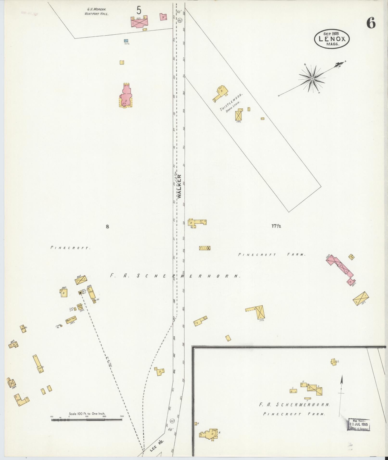 Sanborn Fire Insurance Map from Lenox, Berkshire County, Massachusetts (1905), Sheet #0006 - Complete Map Set gallery image, historic Sanborn map, vintage wall art, Massachusetts Massachusetts