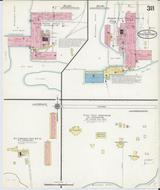 Sanborn Fire Insurance Map from Stevens Point, Portage County, Wisconsin (1912), Sheet #0038 - Historic Sanborn Fire Insurance Map Print, vintage old map wall art, antique decor, genealogy gift, Wisconsin Wisconsin map