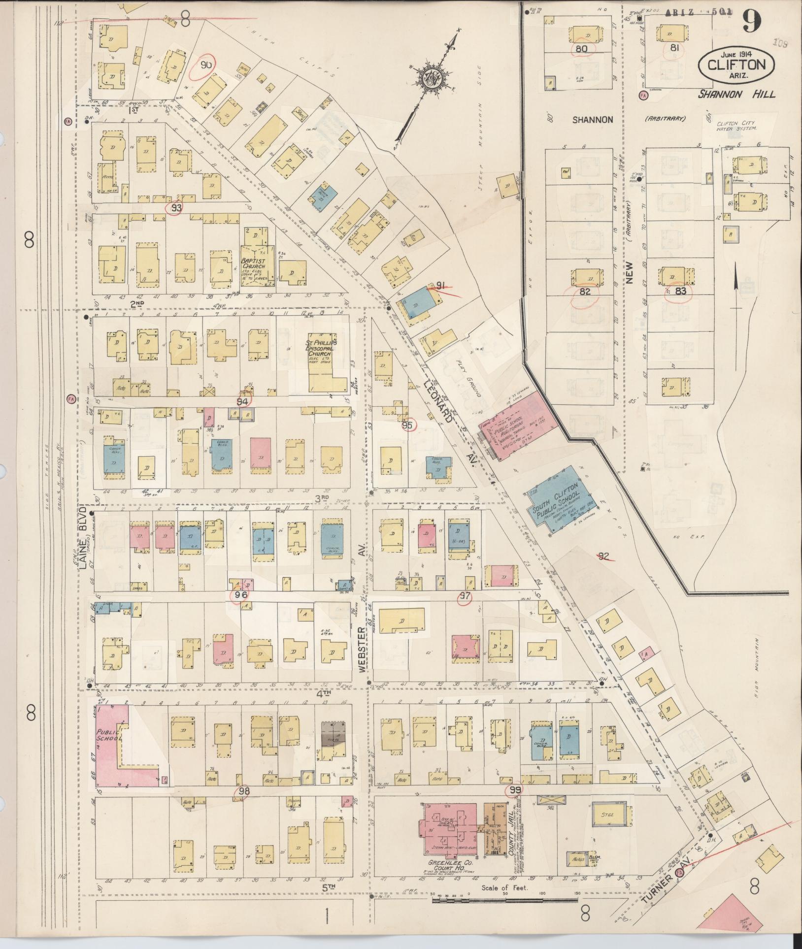 Sanborn Fire Insurance Map from Clifton, Greenlee County, Arizona (1948), Sheet #0009 - Complete Map Set gallery image, historic Sanborn map, vintage wall art, Arizona Arizona