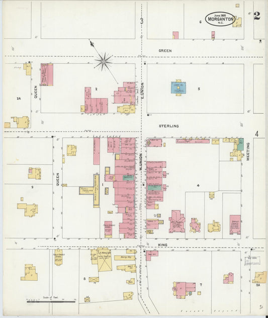 Sanborn Fire Insurance Map from Morganton, Burke County, North Carolina (1905), Sheet #0002 - Historic Sanborn Fire Insurance Map Print, vintage old map wall art, antique decor, genealogy gift, North Carolina North Carolina map