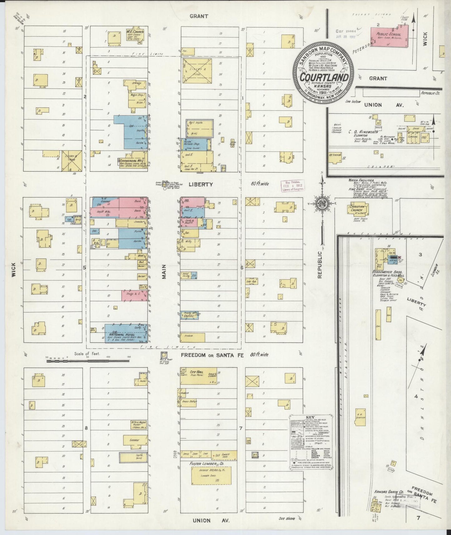 Sanborn Fire Insurance Map from Courtland, Republic County, Kansas (1911), Sheet #0001 - Historic Sanborn Fire Insurance Map Print, vintage old map wall art, antique decor, genealogy gift, Kansas Kansas map