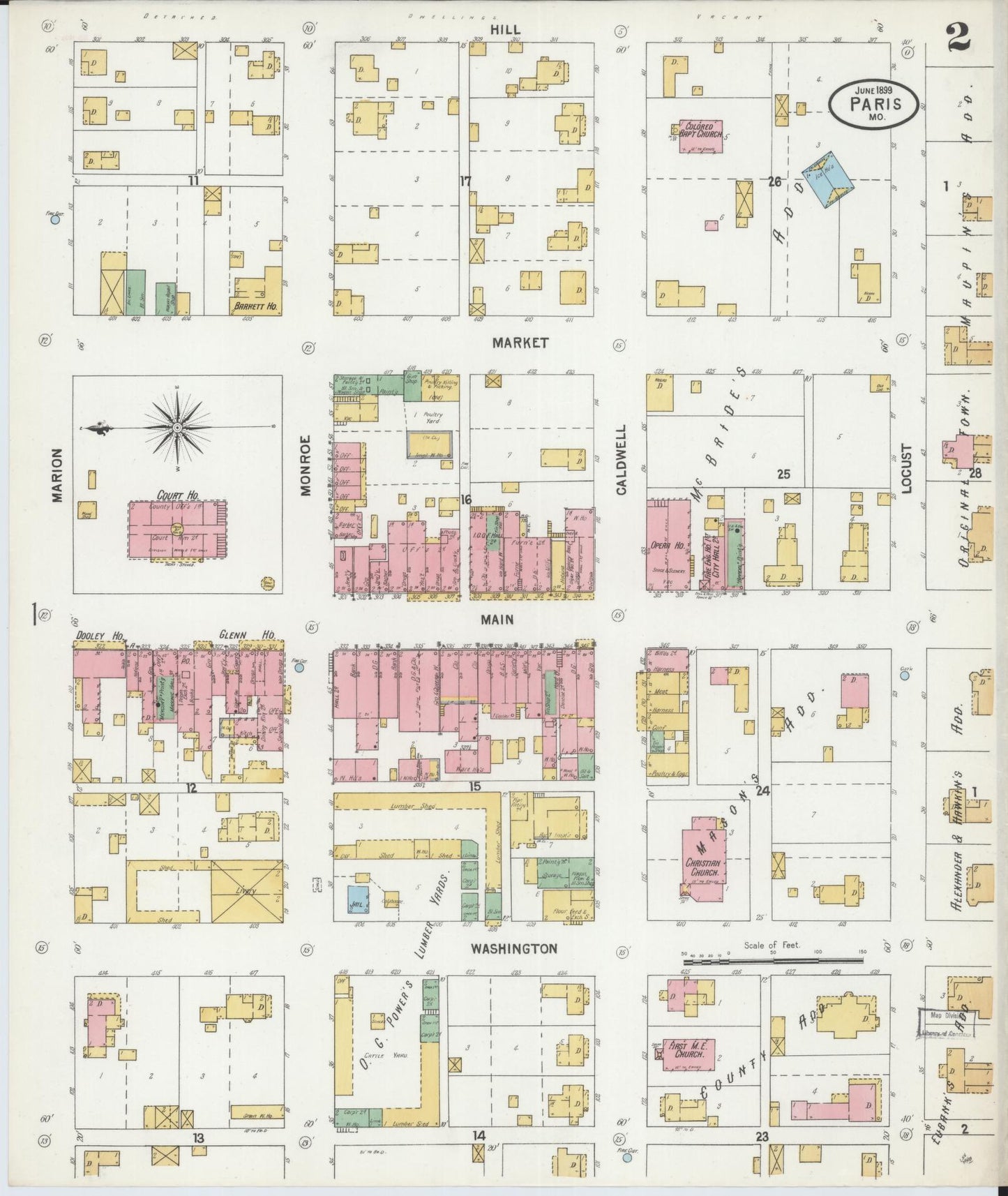 Sanborn Fire Insurance Map from Paris, Monroe County, Missouri (1899), Sheet #0002 - Historic Sanborn Fire Insurance Map Print, vintage old map wall art, antique decor, genealogy gift, Missouri Missouri map