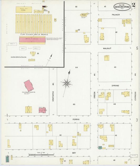 Sanborn Fire Insurance Map from Green Cove Springs, Clay County, Florida (1909), Sheet #0002 - Historic Sanborn Fire Insurance Map Print, vintage old map wall art, antique decor, genealogy gift, Florida Florida map