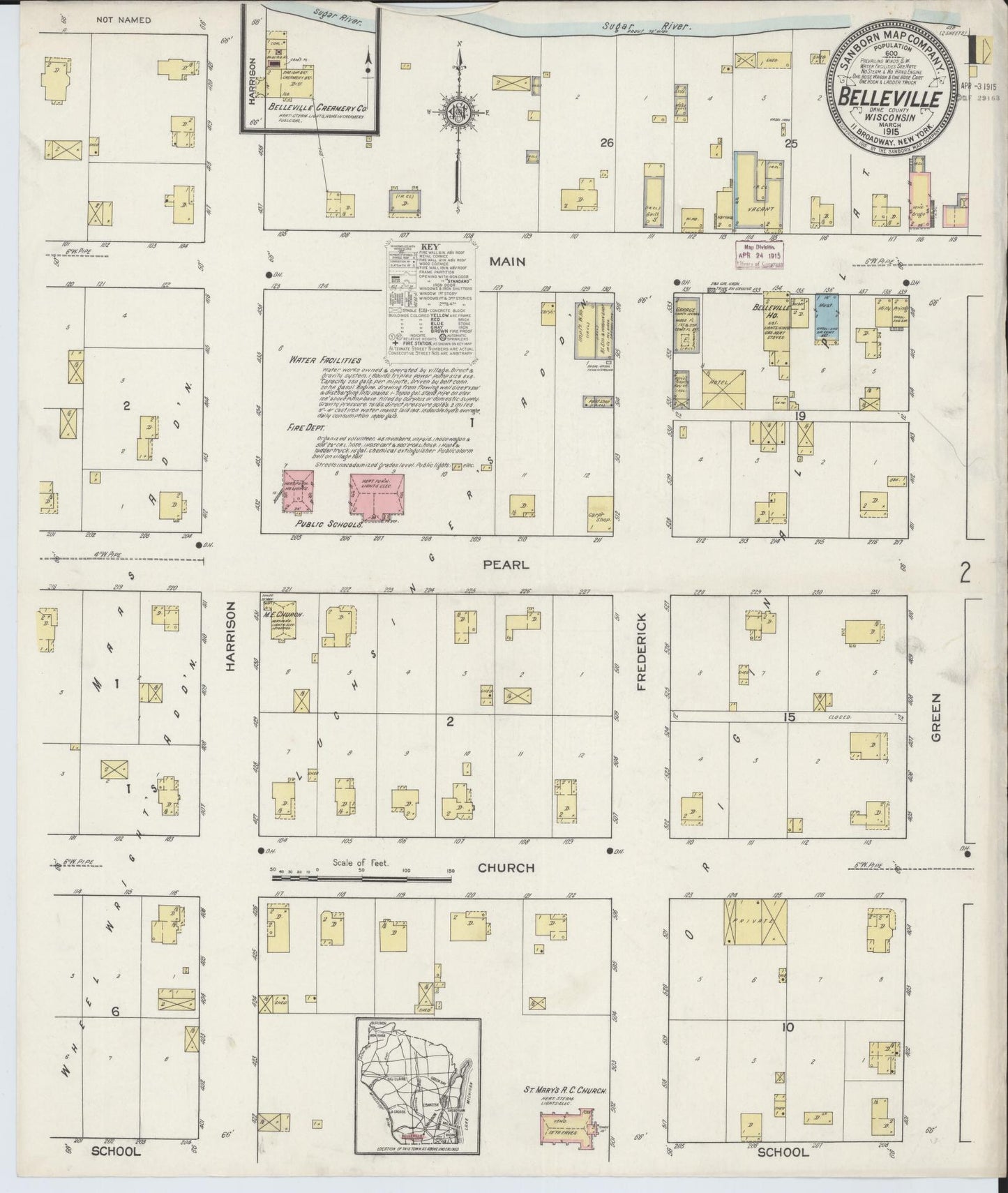 Sanborn Fire Insurance Map from Belleville, Dane County, Wisconsin (1915), Sheet #0001 - Complete Map Set gallery image, historic Sanborn map, vintage wall art, Wisconsin Wisconsin