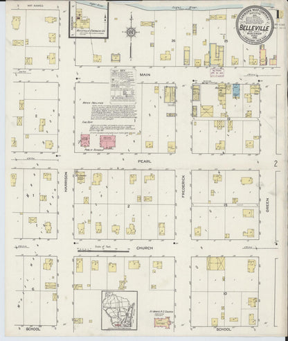 Sanborn Fire Insurance Map from Belleville, Dane County, Wisconsin (1915), Sheet #0001 - Complete Map Set gallery image, historic Sanborn map, vintage wall art, Wisconsin Wisconsin