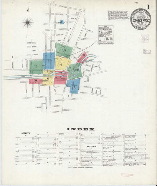 Sanborn Fire Insurance Map from Seneca Falls, Seneca County, New York (1904), Sheet #0001 - Historic Sanborn Fire Insurance Map Print, vintage old map wall art, antique decor, genealogy gift, New York New York map