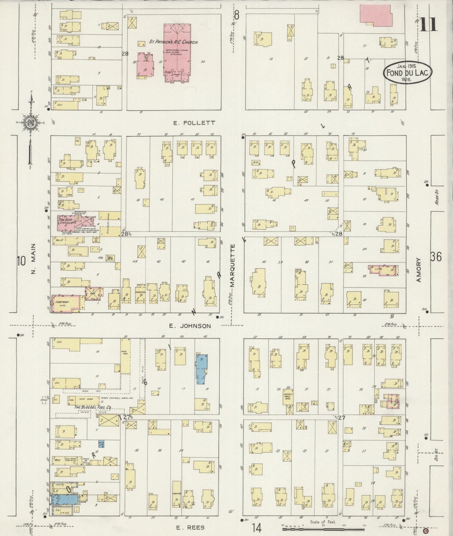Sanborn Fire Insurance Map from Fond du Lac, Fond du Lac County, Wisconsin (1915), Sheet #0011 - Complete Map Set gallery image, historic Sanborn map, vintage wall art, Wisconsin Wisconsin
