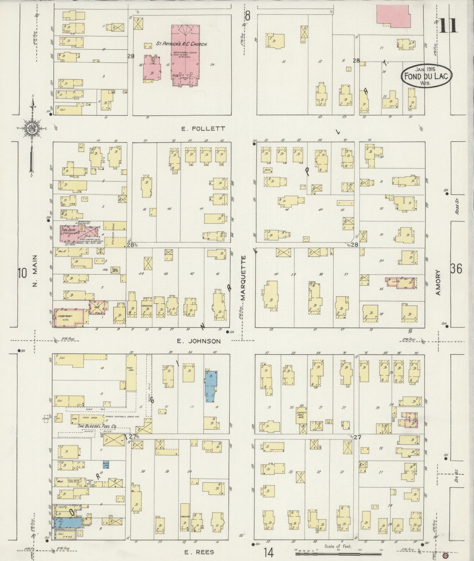 Sanborn Fire Insurance Map from Fond du Lac, Fond du Lac County, Wisconsin (1915), Sheet #0011 - Complete Map Set gallery image, historic Sanborn map, vintage wall art, Wisconsin Wisconsin