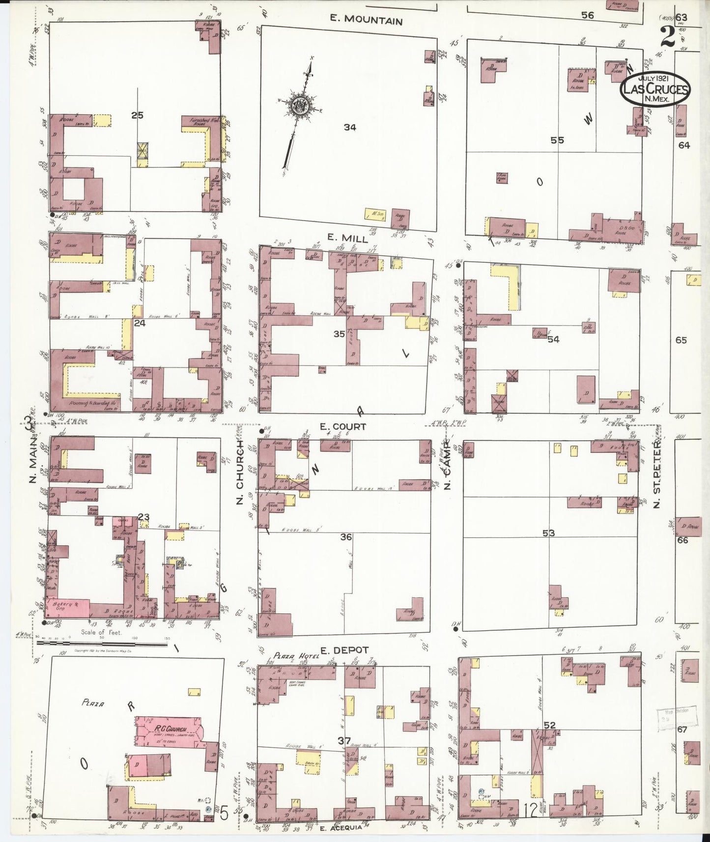 Sanborn Fire Insurance Map from Las Cruces, Dona Ana County, New Mexico (1921), Sheet #0002 - Complete Map Set gallery image, historic Sanborn map, vintage wall art, New Mexico New Mexico