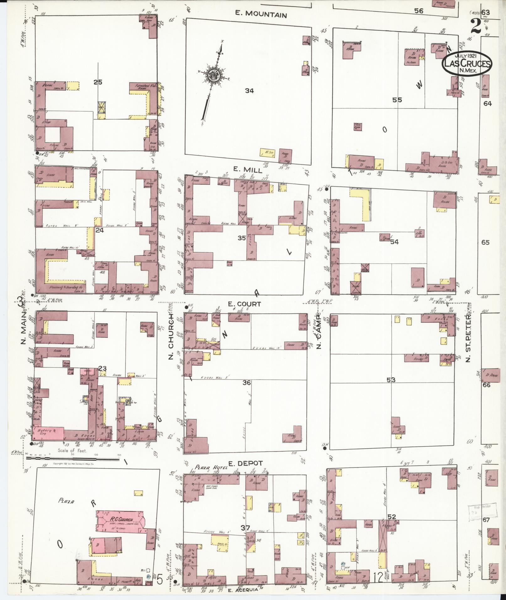 Sanborn Fire Insurance Map from Las Cruces, Dona Ana County, New Mexico (1921), Sheet #0002 - Complete Map Set gallery image, historic Sanborn map, vintage wall art, New Mexico New Mexico