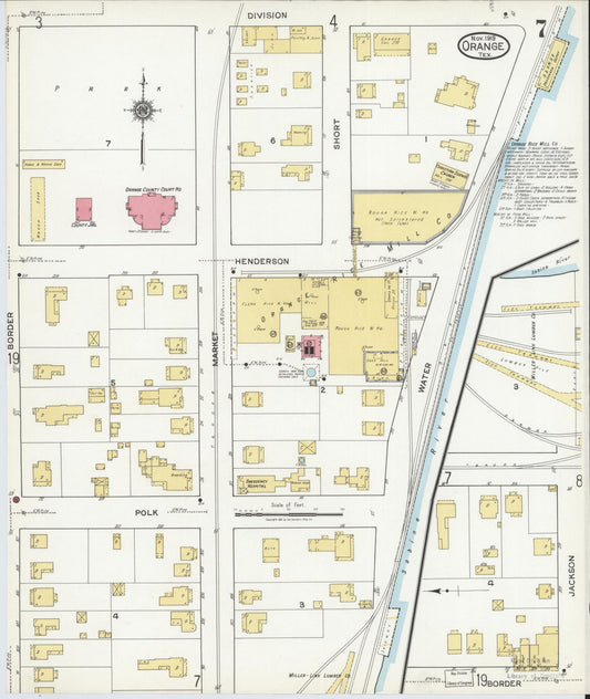 Sanborn Fire Insurance Map from Orange, Orange County, Texas (1919), Sheet #0007 - Historic Sanborn Fire Insurance Map Print, vintage old map wall art, antique decor, genealogy gift, Texas Texas map