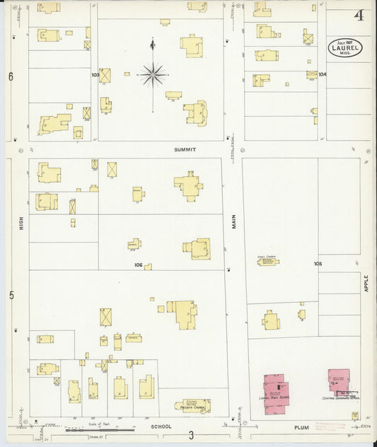 Sanborn Fire Insurance Map from Laurel, Jones County, Mississippi (1907), Sheet #0004 - Historic Sanborn Fire Insurance Map Print, vintage old map wall art, antique decor, genealogy gift, Mississippi Mississippi map
