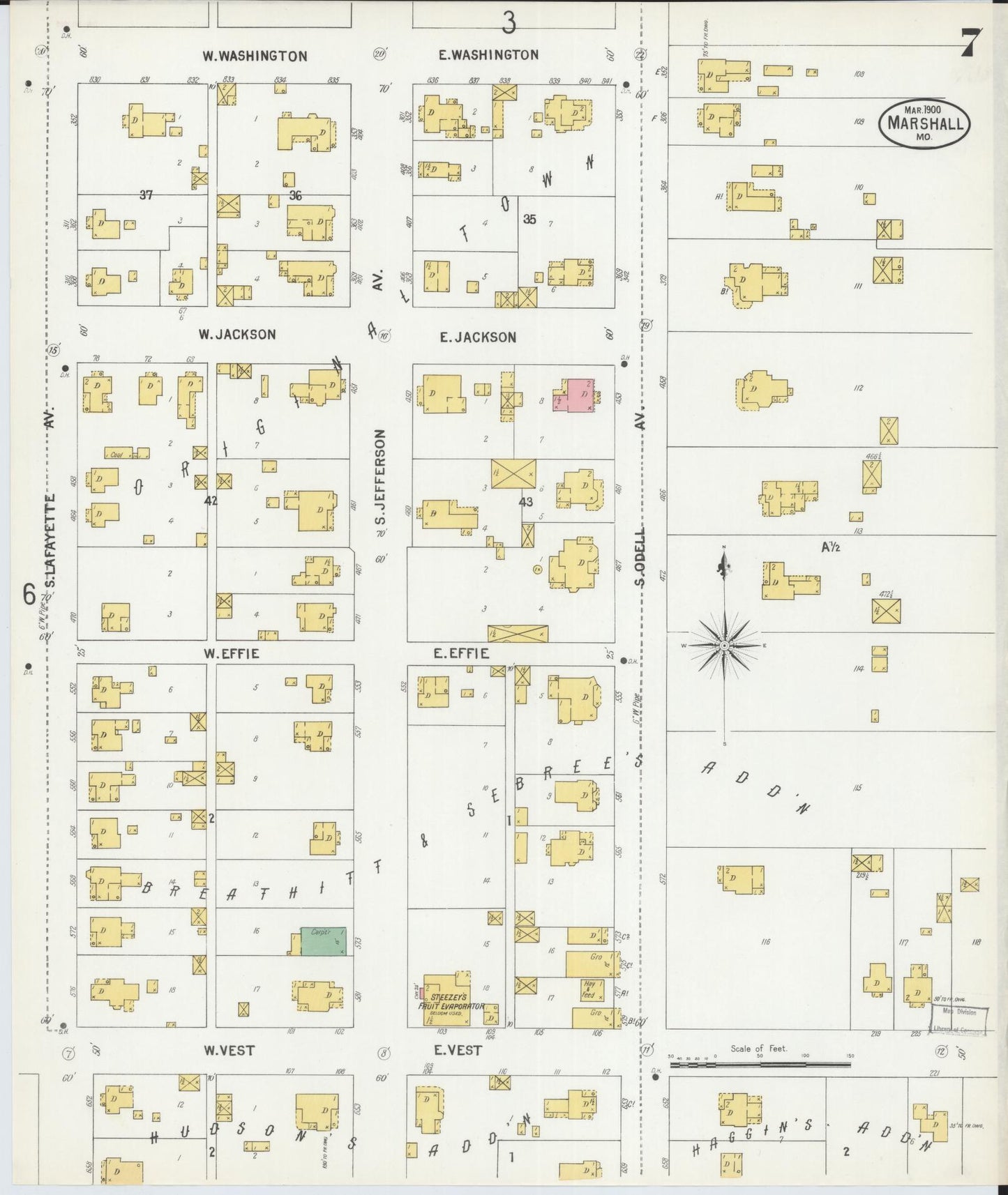 Sanborn Fire Insurance Map from Marshall, Saline County, Missouri (1900), Sheet #0007 - Historic Sanborn Fire Insurance Map Print, vintage old map wall art, antique decor, genealogy gift, Missouri Missouri map