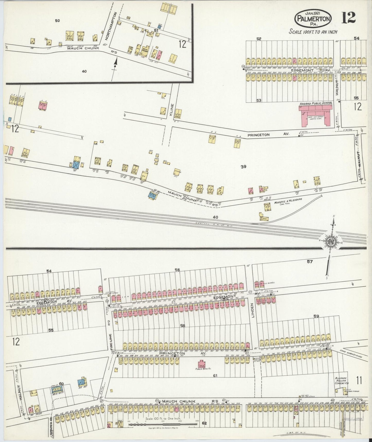Sanborn Fire Insurance Map from Palmerton, Carbon County, Pennsylvania (1921), Sheet #0012 - Complete Map Set gallery image, historic Sanborn map, vintage wall art, Pennsylvania Pennsylvania