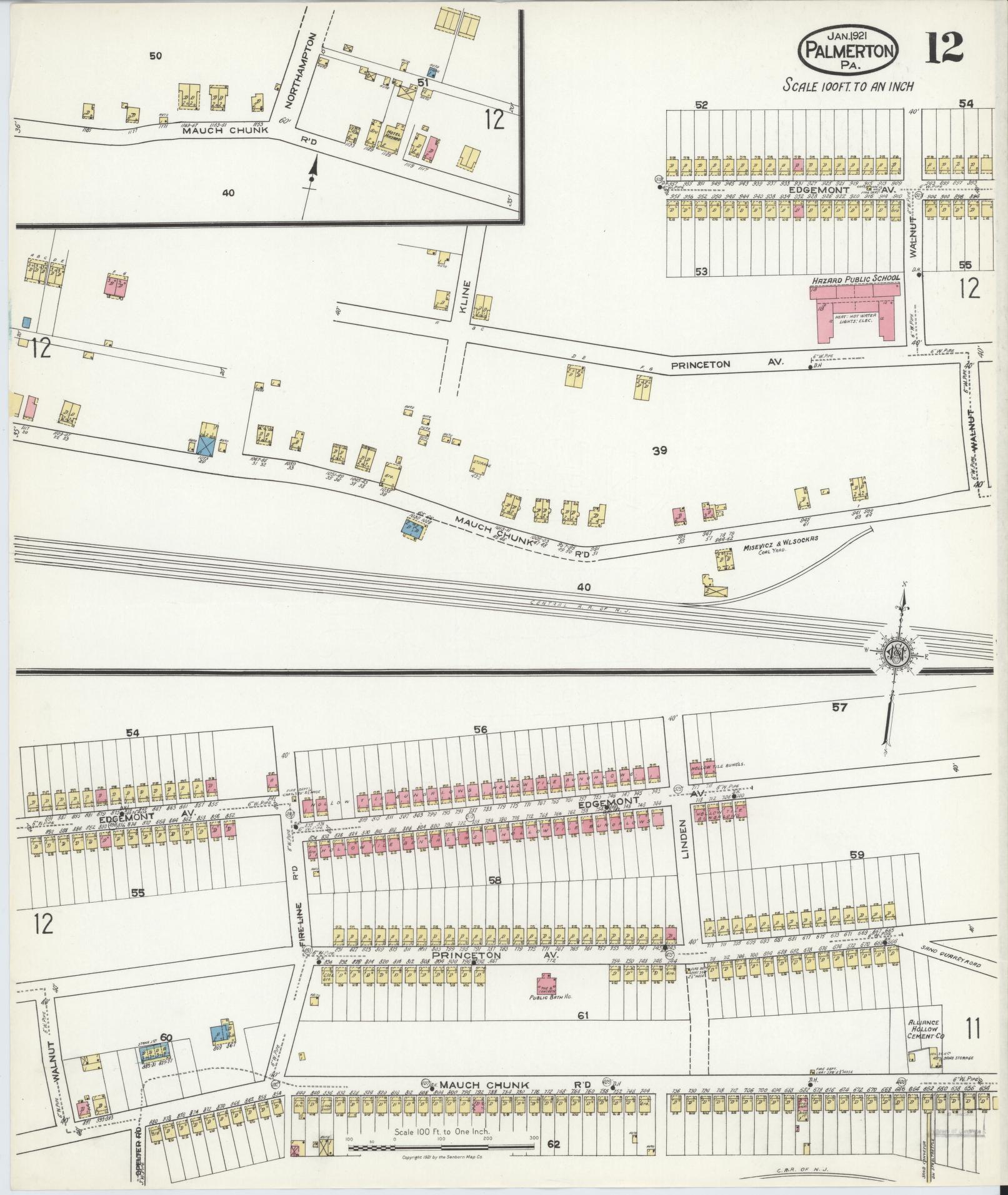 Sanborn Fire Insurance Map from Palmerton, Carbon County, Pennsylvania (1921), Sheet #0012 - Complete Map Set gallery image, historic Sanborn map, vintage wall art, Pennsylvania Pennsylvania