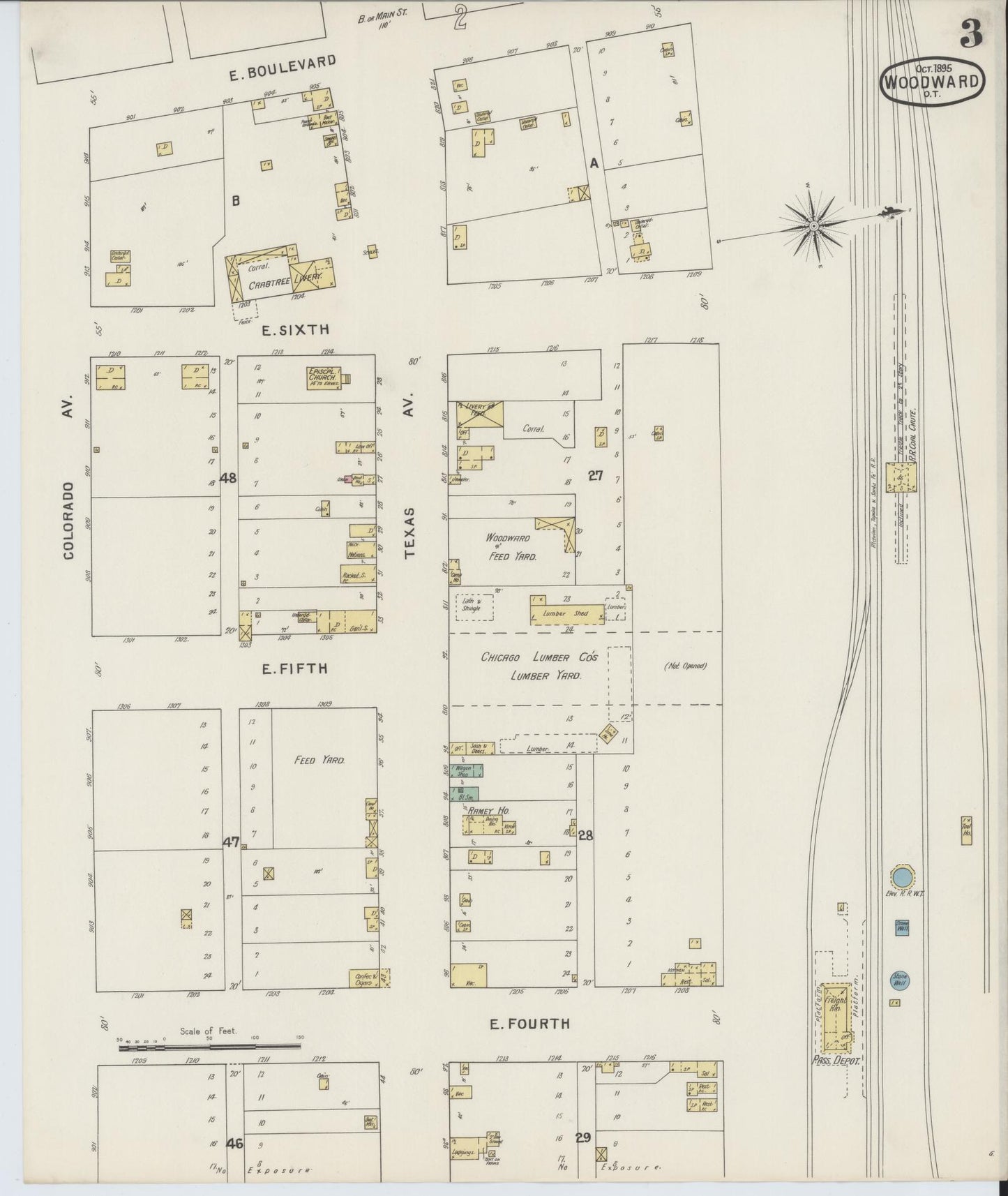 Sanborn Fire Insurance Map from Woodward, Woodward County, Oklahoma (1895), Sheet #0003 - Historic Sanborn Fire Insurance Map Print, vintage old map wall art, antique decor, genealogy gift, Oklahoma Oklahoma map