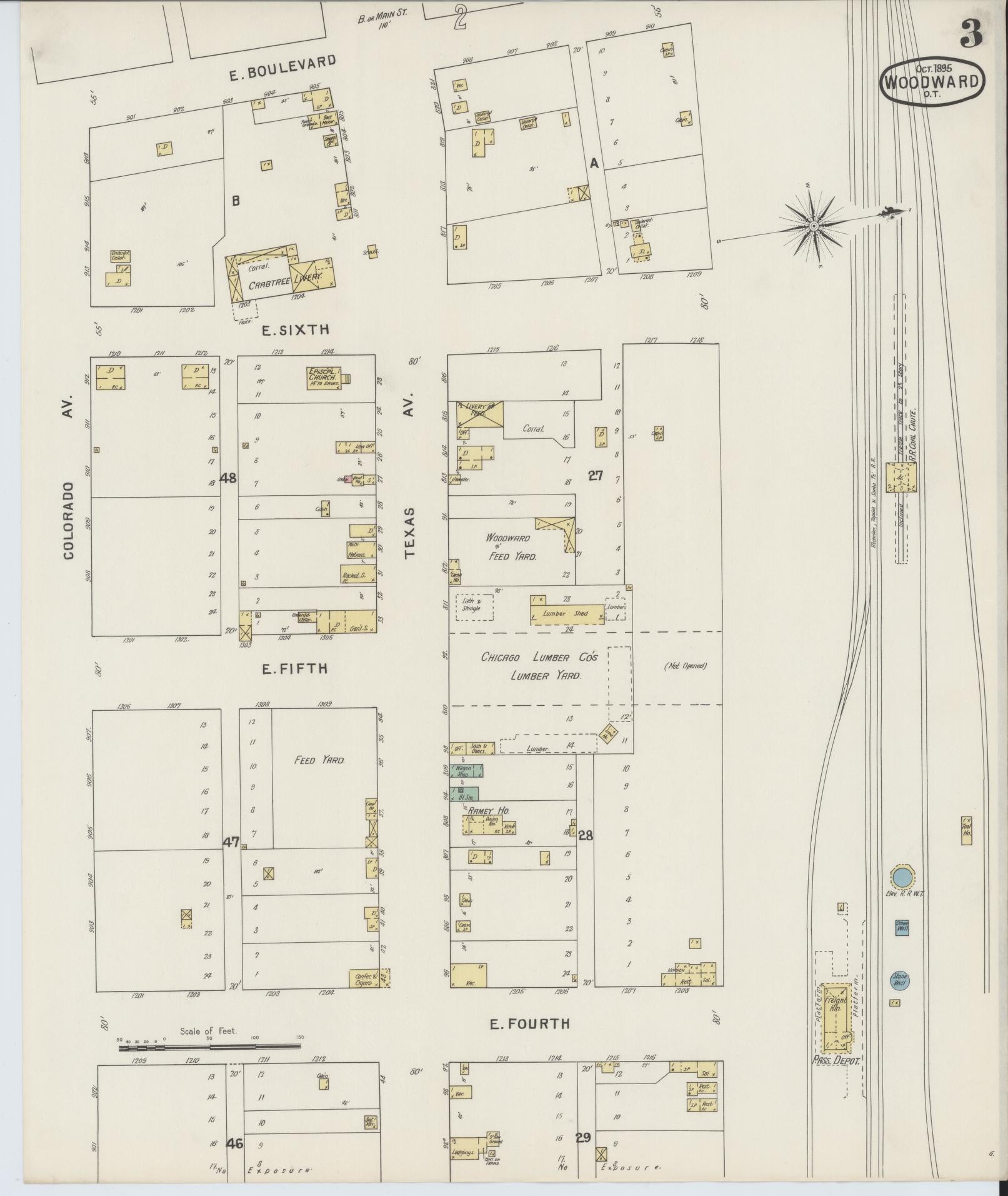 Sanborn Fire Insurance Map from Woodward, Woodward County, Oklahoma (1895), Sheet #0003 - Historic Sanborn Fire Insurance Map Print, vintage old map wall art, antique decor, genealogy gift, Oklahoma Oklahoma map
