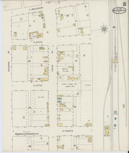 Sanborn Fire Insurance Map from Woodward, Woodward County, Oklahoma (1895), Sheet #0003 - Historic Sanborn Fire Insurance Map Print, vintage old map wall art, antique decor, genealogy gift, Oklahoma Oklahoma map