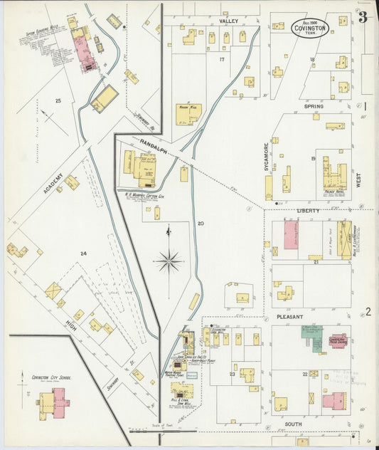 Sanborn Fire Insurance Map from Covington, Tipton County, Tennessee (1900), Sheet #0003 - Historic Sanborn Fire Insurance Map Print, vintage old map wall art, antique decor, genealogy gift, Tennessee Tennessee map