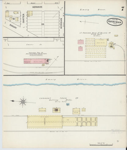 Sanborn Fire Insurance Map from Harriman, Roane County, Tennessee (1891), Sheet #0007 - Complete Map Set gallery image, historic Sanborn map, vintage wall art, Tennessee Tennessee