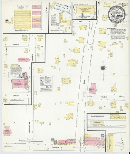 Sanborn Fire Insurance Map from Columbia, Houston County, Alabama (1910), Sheet #0001 - Complete Map Set gallery image, historic Sanborn map, vintage wall art, Alabama Alabama
