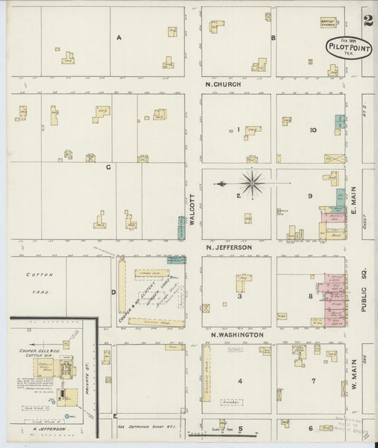 Sanborn Fire Insurance Map from Pilot Point, Denton County, Texas (1891), Sheet #0002 - Historic Sanborn Fire Insurance Map Print, vintage old map wall art, antique decor, genealogy gift, Texas Texas map