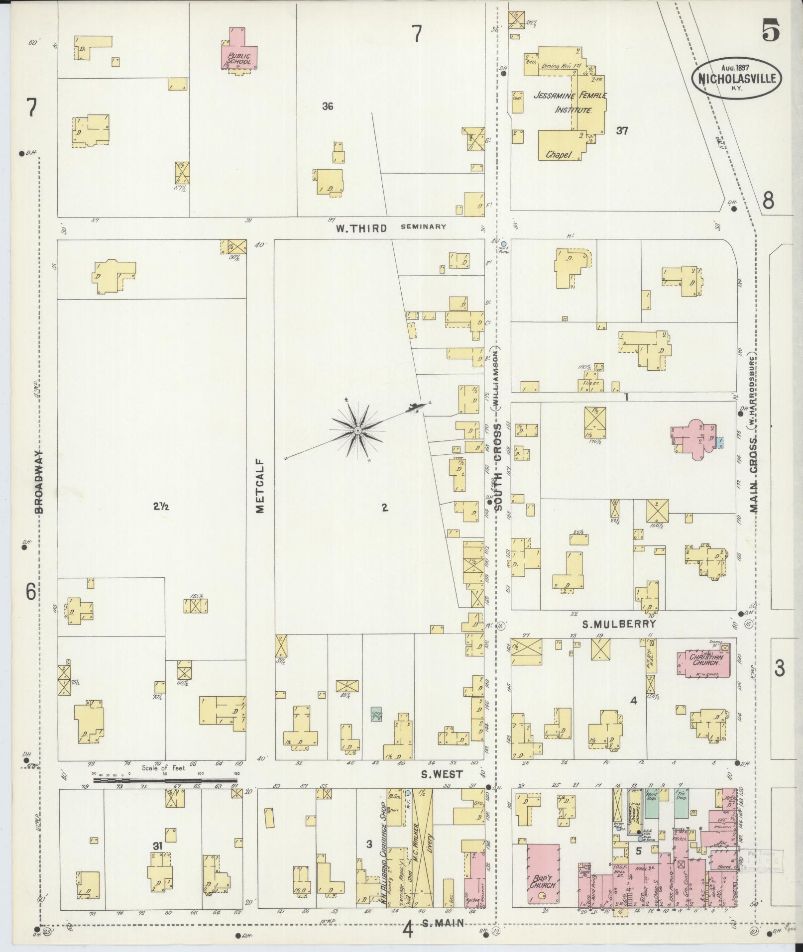 Sanborn Fire Insurance Map from Nicholasville, Jessamine County, Kentucky (1897), Sheet #0005 - Historic Sanborn Fire Insurance Map Print, vintage old map wall art, antique decor, genealogy gift, Kentucky Kentucky map