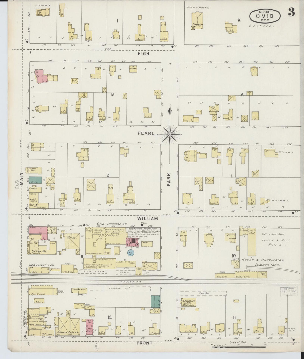 Sanborn Fire Insurance Map from Ovid, Clinton County, Michigan (1895), Sheet #0003 - Historic Sanborn Fire Insurance Map Print, vintage old map wall art, antique decor, genealogy gift, Michigan Michigan map