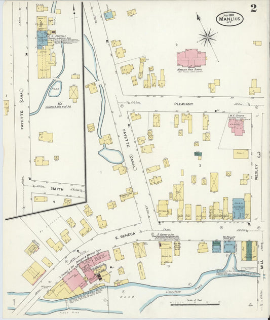 Sanborn Fire Insurance Map from Manlius, Onondaga County, New York (1909), Sheet #0002 - Historic Sanborn Fire Insurance Map Print, vintage old map wall art, antique decor, genealogy gift, New York New York map