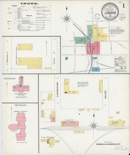 Sanborn Fire Insurance Map from Lebanon, Wilson County, Tennessee (1902), Sheet #0001 - Historic Sanborn Fire Insurance Map Print, vintage old map wall art, antique decor, genealogy gift, Tennessee Tennessee map