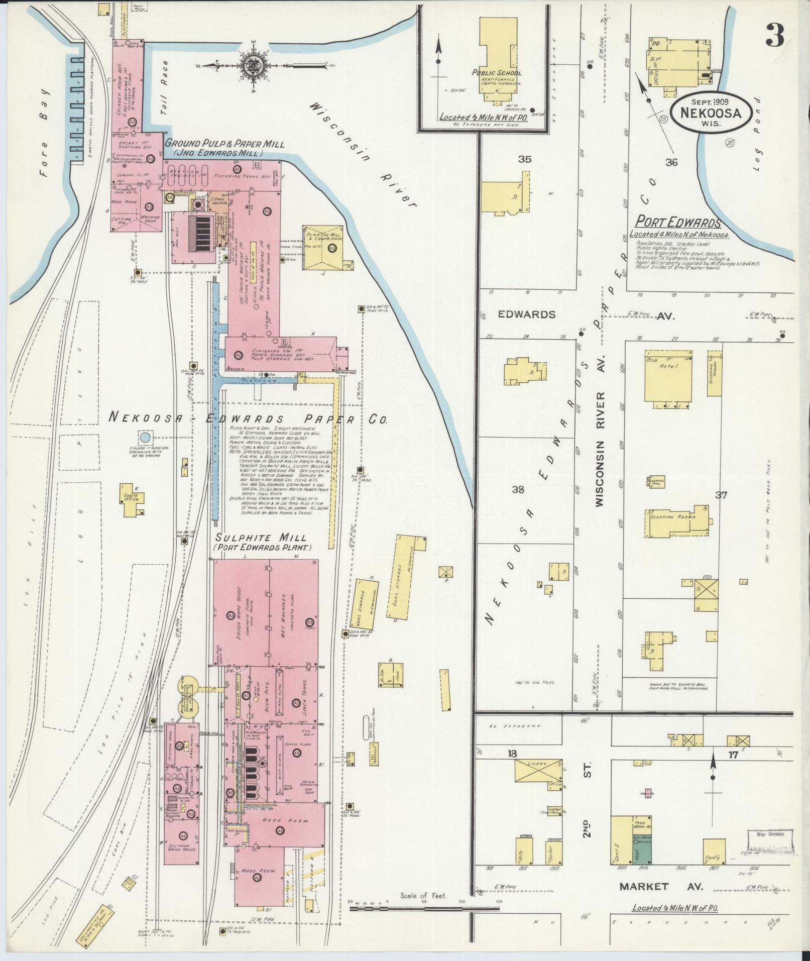Sanborn Fire Insurance Map from Nekoosa, Wood County, Wisconsin (1909), Sheet #0003 - Complete Map Set gallery image, historic Sanborn map, vintage wall art, Wisconsin Wisconsin