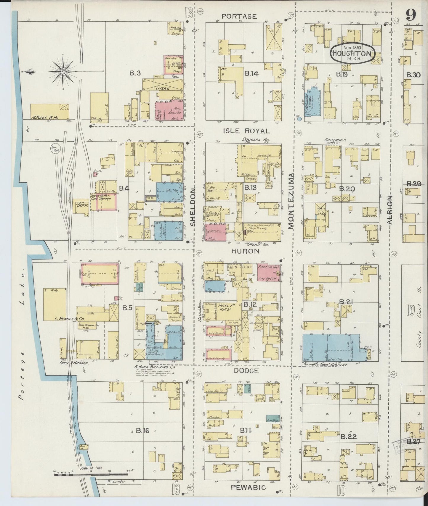 Sanborn Fire Insurance Map from Houghton, Houghton County, Michigan (1893), Sheet #0009 - Complete Map Set gallery image, historic Sanborn map, vintage wall art, Michigan Michigan