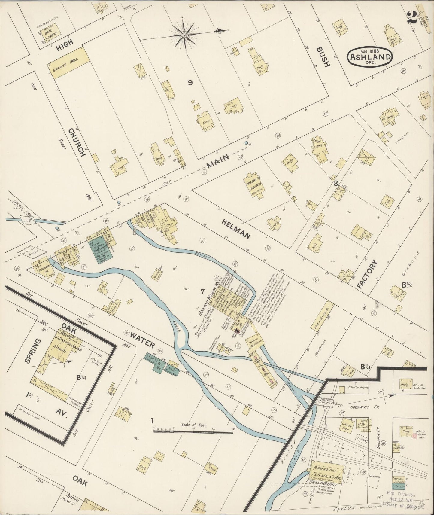 Sanborn Fire Insurance Map from Ashland, Jackson County, Oregon (1888), Sheet #0002 - Complete Map Set gallery image, historic Sanborn map, vintage wall art, Oregon Oregon