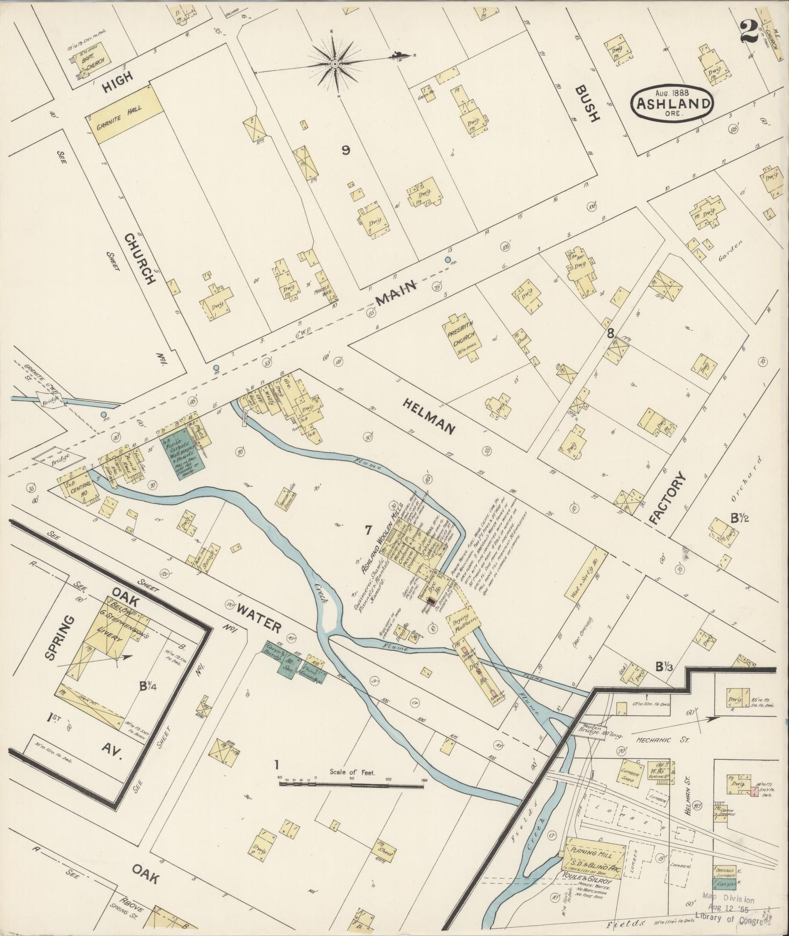 Sanborn Fire Insurance Map from Ashland, Jackson County, Oregon (1888), Sheet #0002 - Complete Map Set gallery image, historic Sanborn map, vintage wall art, Oregon Oregon
