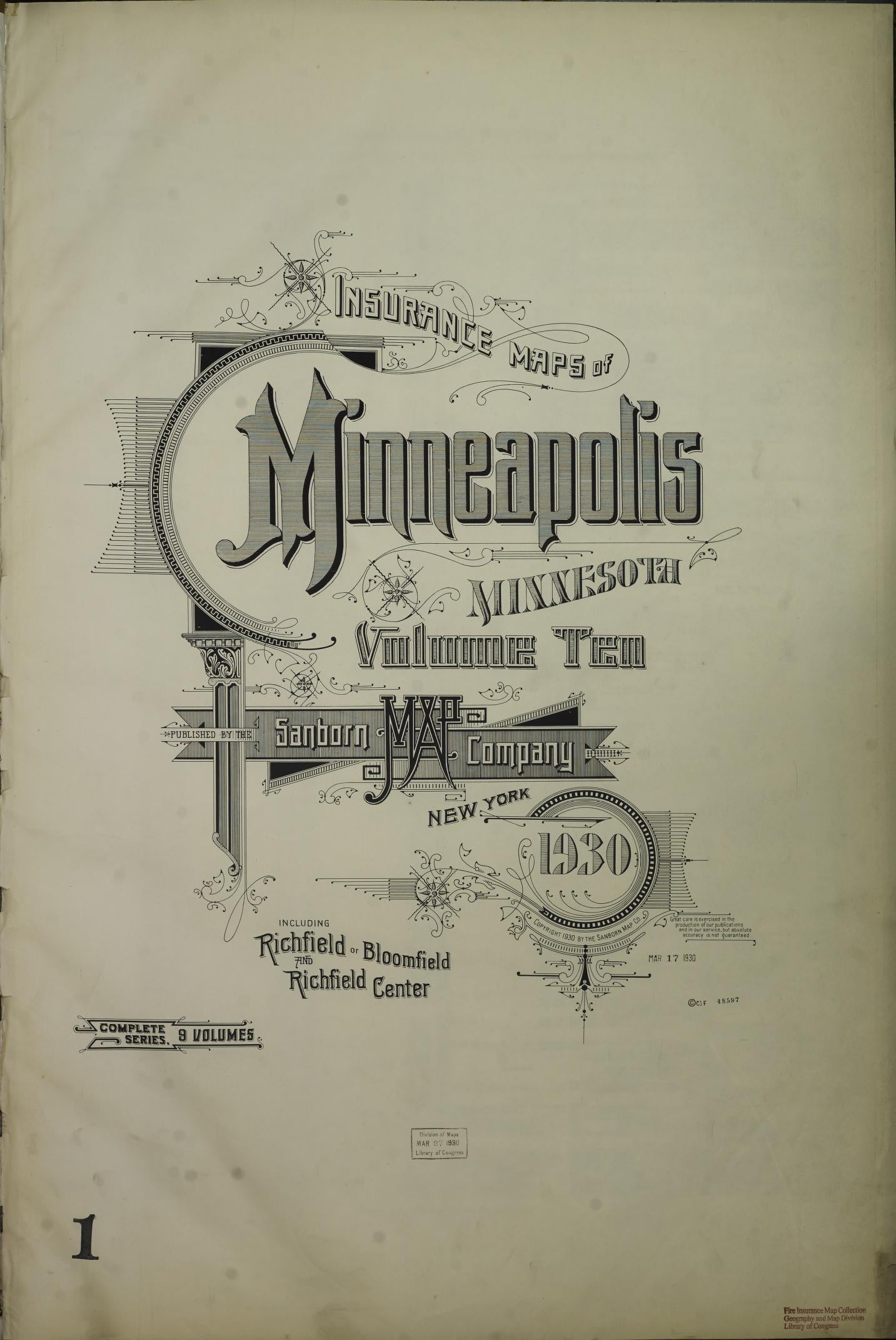 Sanborn Fire Insurance Map from Minneapolis, Hennepin County, Minnesota (1930), Sheet #0001 - Historic Sanborn Fire Insurance Map Print, vintage old map wall art, antique decor, genealogy gift, Minnesota Minnesota map